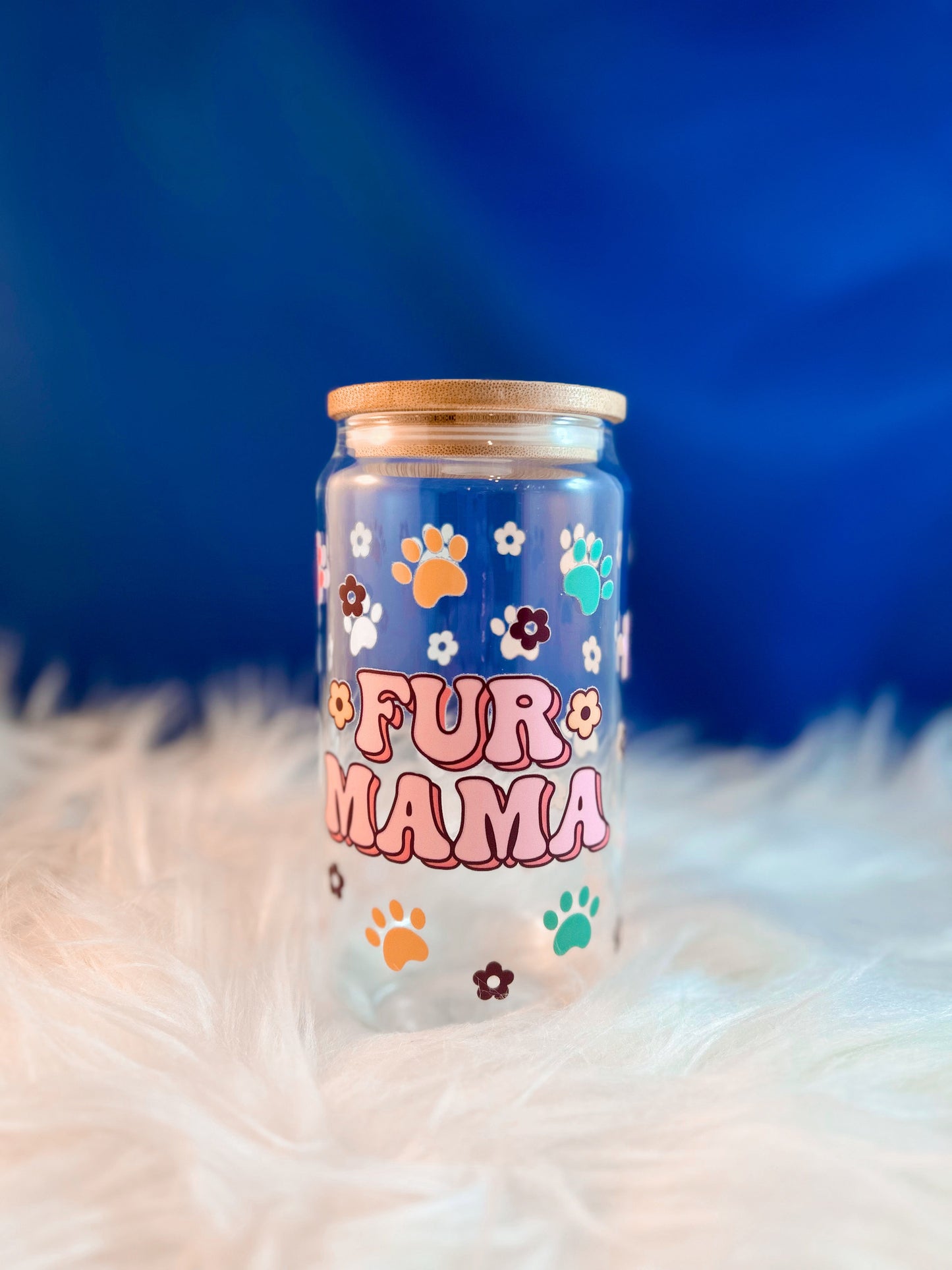 16oz Fur Mama Glass Tumbler with Bamboo Lid - Pet Lover Gift