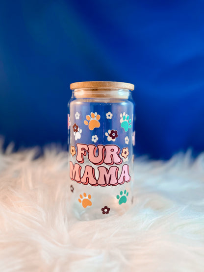 16oz Fur Mama Glass Tumbler with Bamboo Lid - Pet Lover Gift
