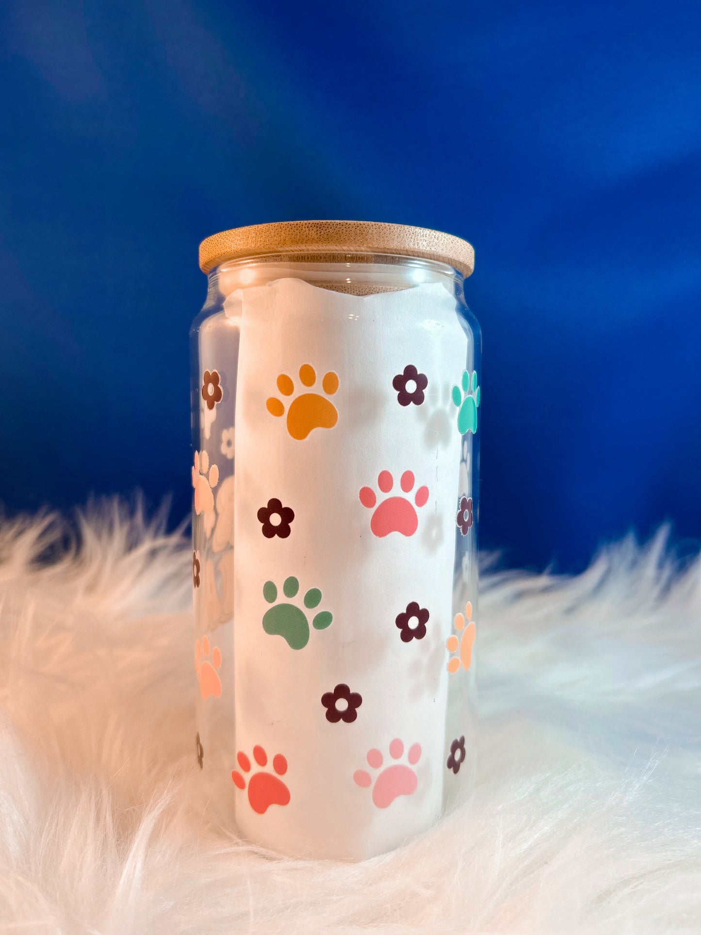 16oz Fur Mama Glass Tumbler with Bamboo Lid - Pet Lover Gift