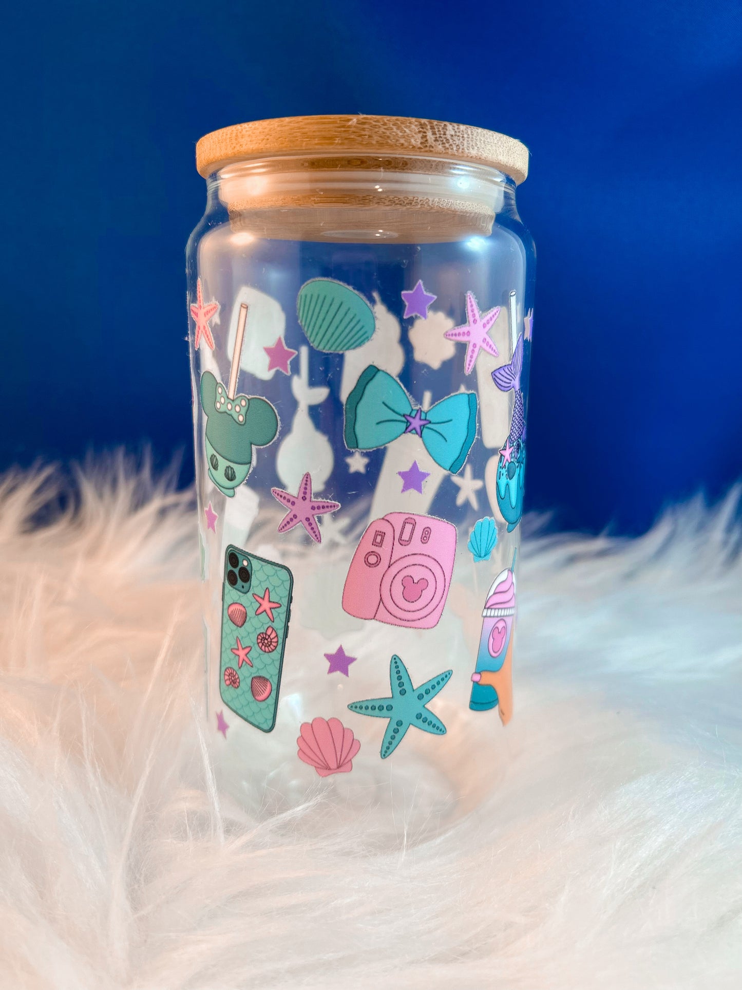 Magical Vacation Glass Can with Bamboo Lid and Straw, Pastel Theme Park Iced Coffee Cup, 16oz Soda Can Glass, Cute Summer Gift for Her