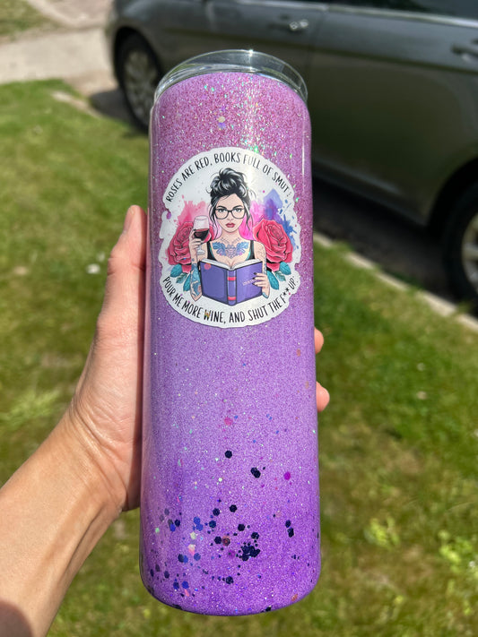 Roses Are Red Smut Tumbler – Handmade Glitter Epoxy Drinkware for Book Lovers