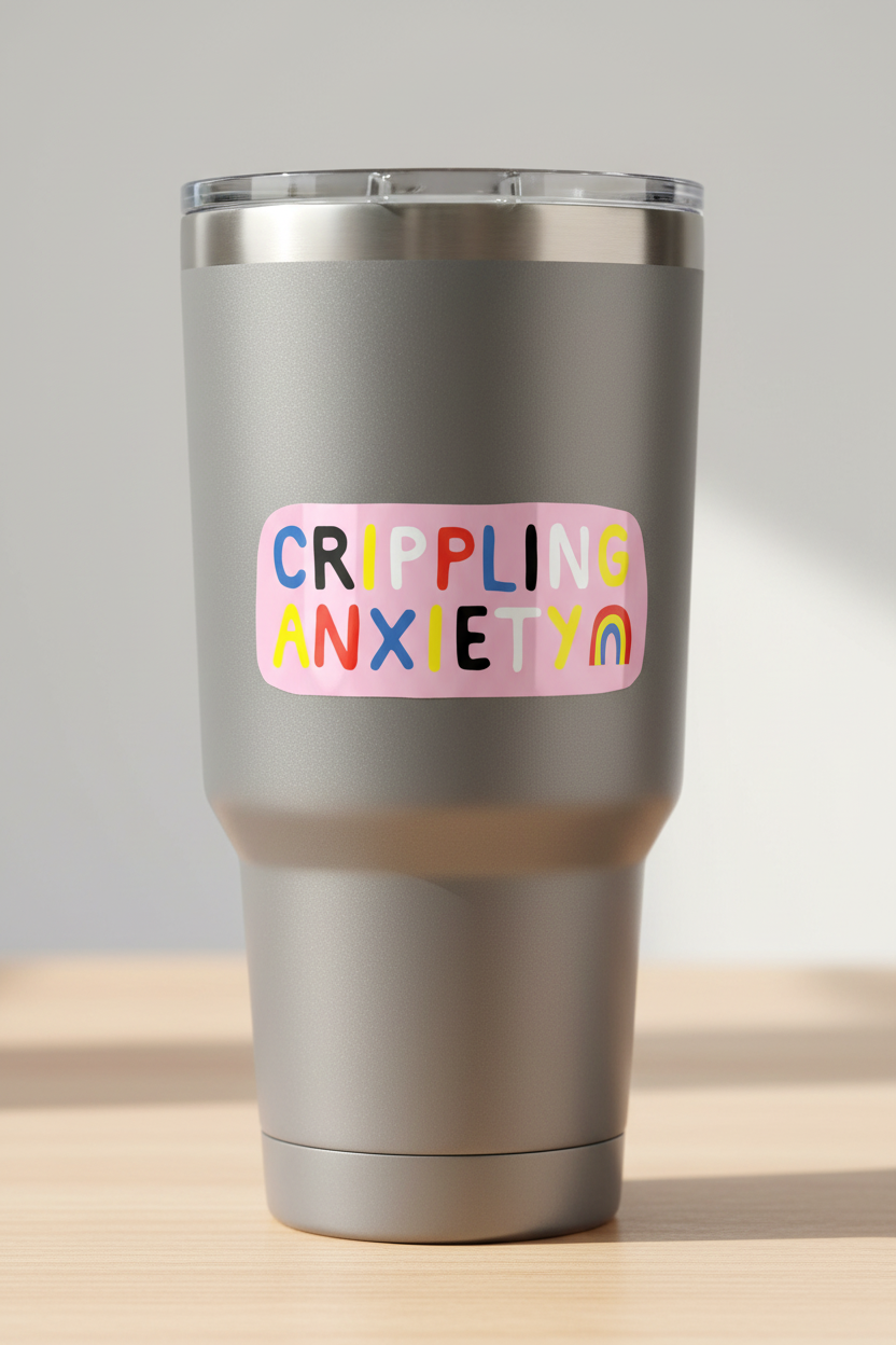 Crippling Anxiety Sticker on Stanley Cup