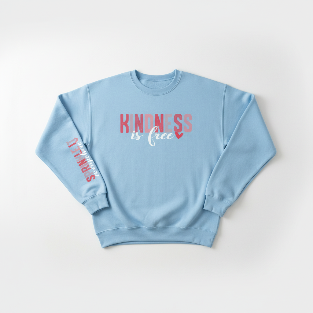 Kindness is Free Crewneck Flat Lay - One Sleeve