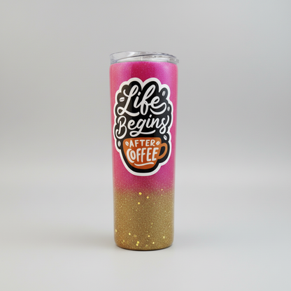 Life Begins After Coffee Glitter Tumbler - Square Format