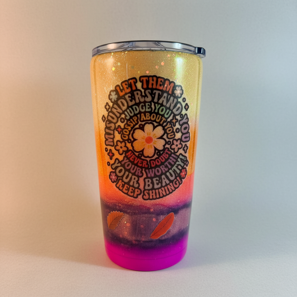 Never Doubt Your Worth Glitter Tumbler - Square Format